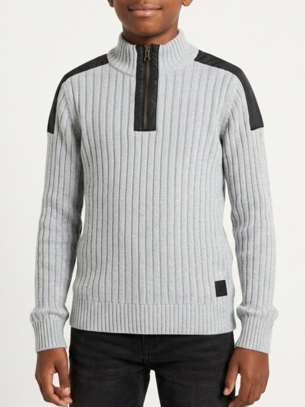 GUESS Urban Tech Gorpcore Ribbed 1/4 Zip Grey Mock Neck Sweater Youth 12